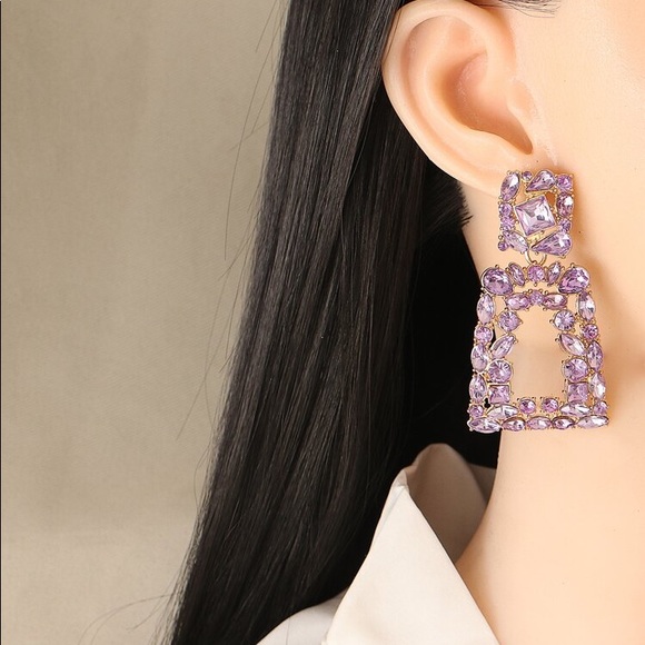 💜 RHINESTONE PURPLE EARRINGS! - Picture 4 of 6